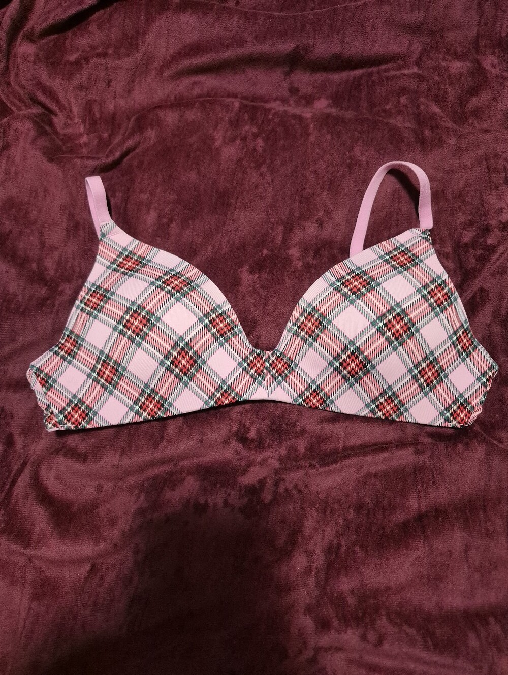 Pink Plaid Wireless T-Shirt Bra - Women Intimates